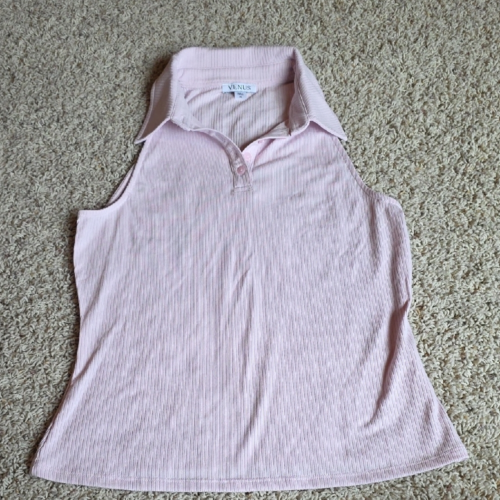 VENUS Light Pink Collared Sleeveless Blouse